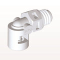 Threaded Elbow Connector, Barbed, White, 100/Bag - Fits 1/16 inch ID Tubing (0.063 inch, 1.59 mm) x Tapered 10-32 UNF - ME230