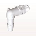 Threaded Elbow Connector, Barbed, White, 100/Bag - Fits 1/8 inch ID Tubing (0.125 inch, 3.18 mm) x Tapered 10-32 UNF - ME430