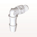 Threaded Elbow Connector, Barbed, White, 100/Bag - Fits 5/32 inch ID Tubing (0.156 inch, 3.97 mm) x Tapered 10-32 UNF - ME530