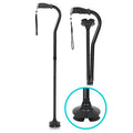 Folding Offset Swivel Cane Cane Height: 32” to 37” Handle: 4.5” x 1.5” Balck MOB1081BLK