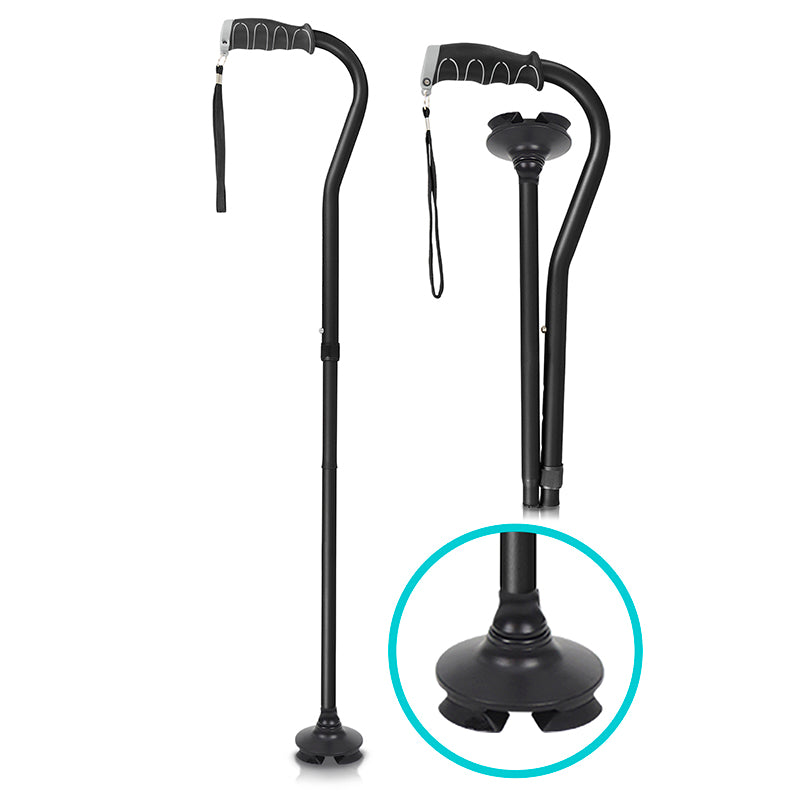 Folding Offset Swivel Cane Cane Height: 32” to 37” Handle: 4.5” x 1.5” Balck MOB1081BLK