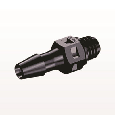 Threaded Connector, Barbed, Black, 100/Bag - Fits 1/8 inch ID Tubing (0.125 inch, 3.18 mm) x Tapered 10-32 UNF - MS431
