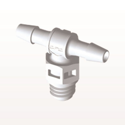 Threaded T Connector Barbed, White, 100/Bag - Fits 3/32 inch ID Tubing (0.094 inch, 2.38 mm) x Tapered 10-32 UNF - MT330