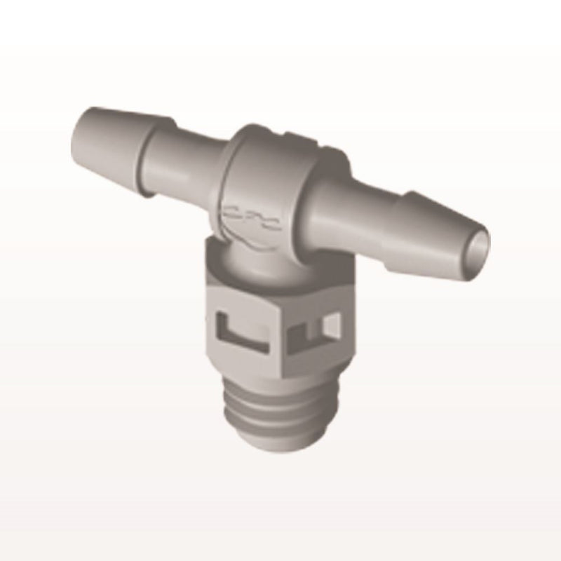 Threaded T Connector, Barbed, Natural, 100/Bag - Fits 3/32 inch ID Tubing (0.094 inch, 2.38 mm) x Tapered 10-32 UNF - MT3