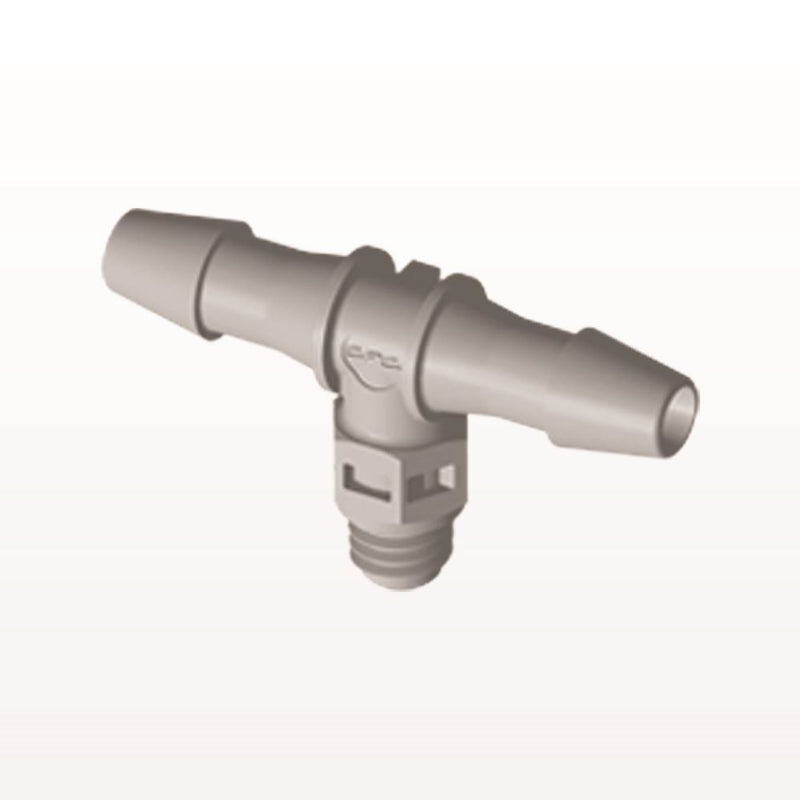 Threaded T Connector, Barbed, Natural, 100/Bag - Fits 5/32 inch ID Tubing (0.156 inch, 3.97 mm) x Tapered 10-32 UNF - MT5