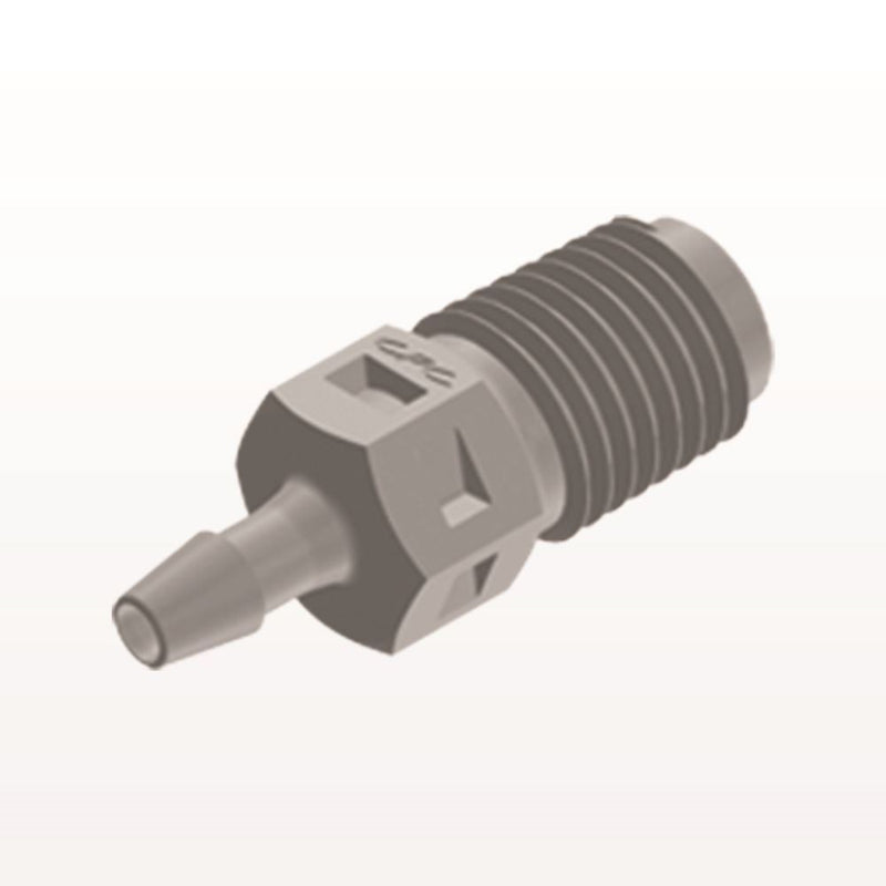 Threaded Connector, Barbed, Natural, 100/Bag - Fits 3/32 inch ID Tubing (0.094 inch, 2.38 mm) x 1/16" NPT - N2S3