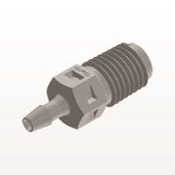 Threaded Connector, Barbed, Natural, 100/Bag - Fits 3/32 inch ID Tubing (0.094 inch, 2.38 mm) x 1/16" NPT - N2S3