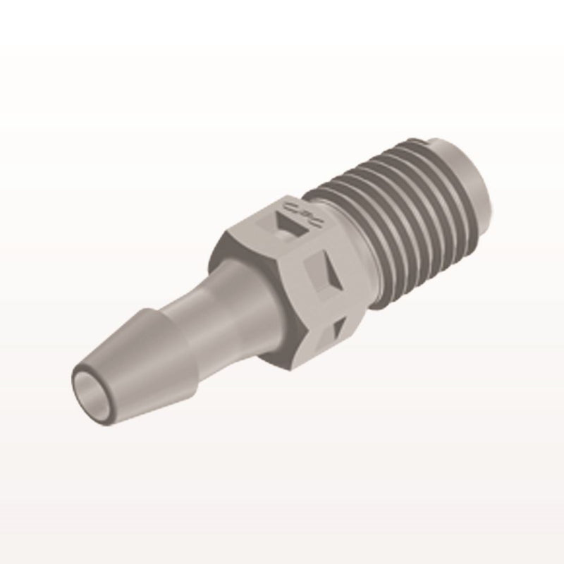 Threaded Connector, Barbed, Natural, 100/Bag - Fits 5/32 inch ID Tubing (0.156 inch, 3.97 mm) x 1/16" NPT - N2S5