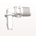 Threaded Elbow Connector, Barbed, White, 100/Bag - Fits 3/16 inch ID Tubing (0.188 inch, 4.76 mm) x 1/8" NPT - N4E630
