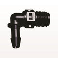 Threaded Elbow Connector, Barbed, Black, 100/Bag - Fits 3/16 inch ID Tubing (0.188 inch, 4.76 mm) x 1/8" NPT - N4E631