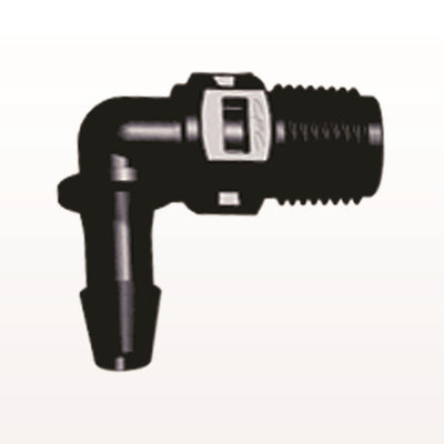 Threaded Elbow Connector, Barbed, Black, 100/Bag - Fits 3/16 inch ID Tubing (0.188 inch, 4.76 mm) x 1/8" NPT - N4E631