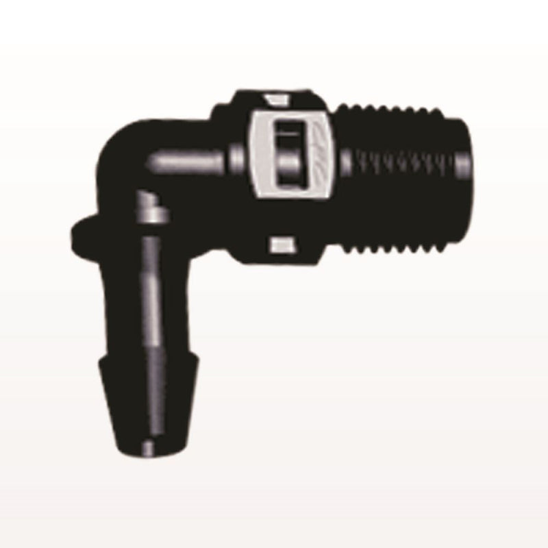 Threaded Elbow Connector, Barbed, Black, 100/Bag - Fits 3/16 inch ID Tubing (0.188 inch, 4.76 mm) x 1/8" NPT - N4E631