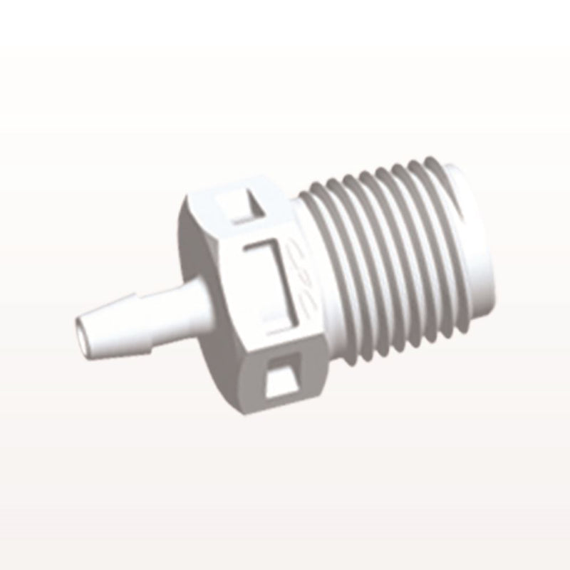 Threaded Connector, Barbed, White, 100/Bag - Fits 3/32 inch ID Tubing (0.094 inch, 2.38 mm) x 1/8" NPT - N4S330