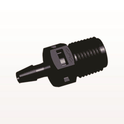 Threaded Connector, Barbed, Black, 100/Bag - Fits 1/8 inch ID Tubing (0.125 inch, 3.18 mm) x 1/8" NPT - N4S431