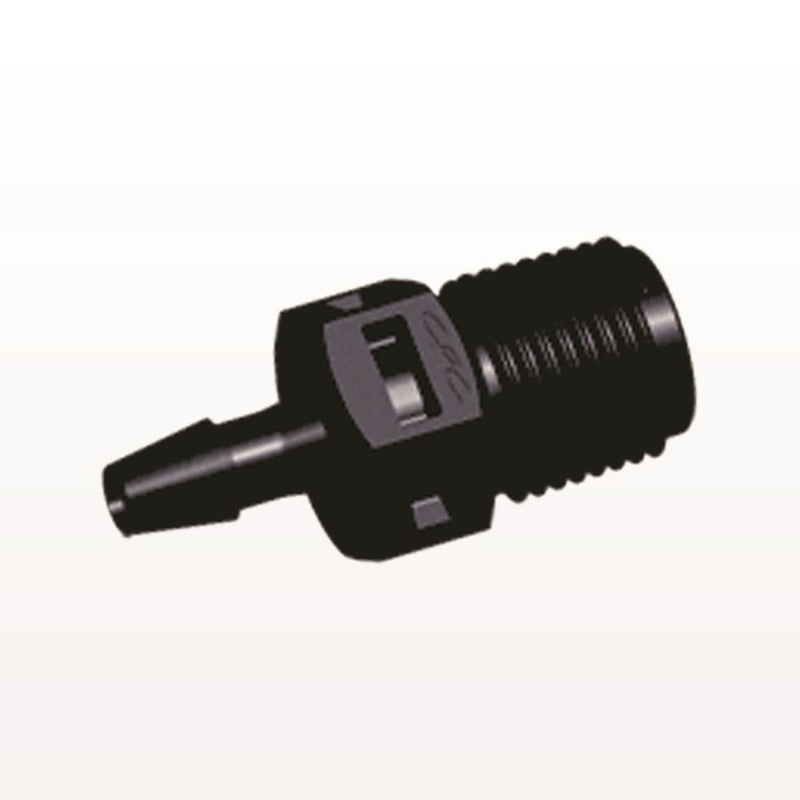 Threaded Connector, Barbed, Black, 100/Bag - Fits 1/8 inch ID Tubing (0.125 inch, 3.18 mm) x 1/8" NPT - N4S431