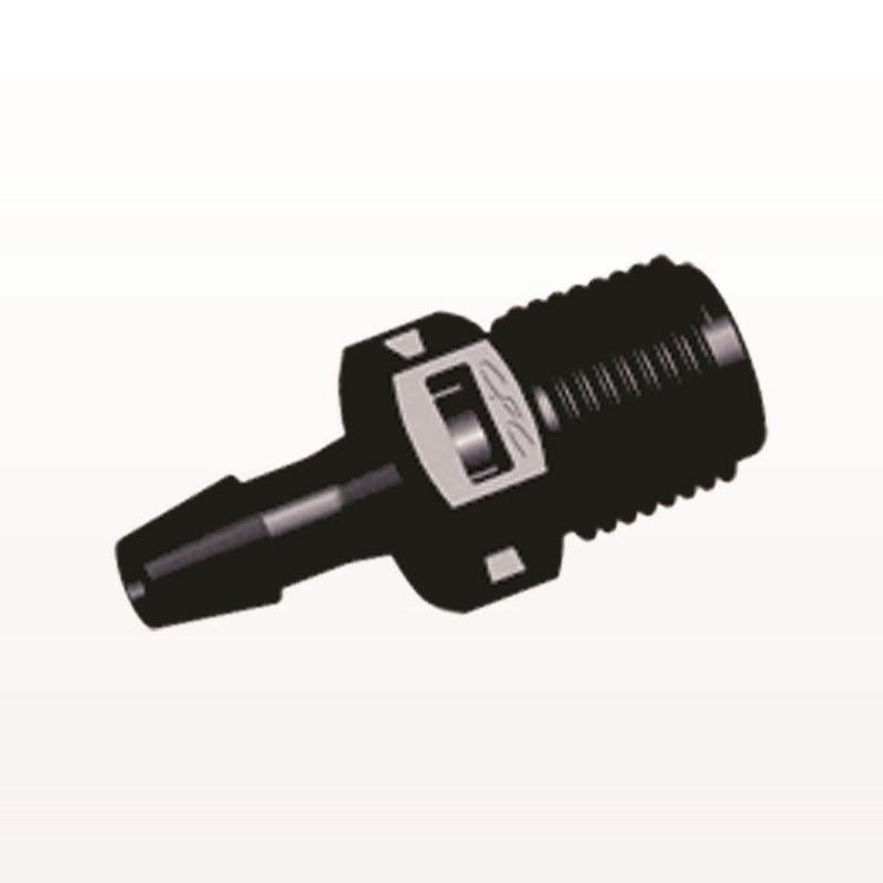 Threaded Connector, Barbed, Black, 100/Bag - Fits 5/32 inch ID Tubing (0.156 inch, 3.97 mm) x 1/8" NPT - N4S531