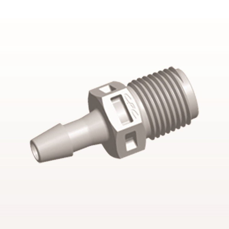 Threaded Connector, Barbed, Natural, 100/Bag - Fits 5/32 inch ID Tubing (0.156 inch, 3.97 mm) x 1/8" NPT - N4S5