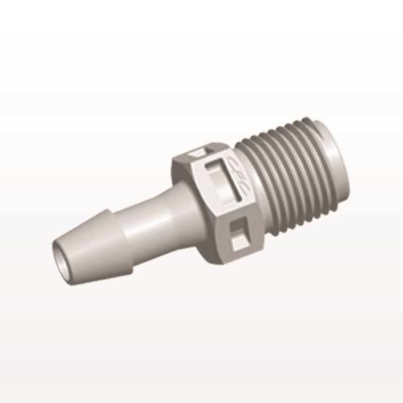 Threaded Connector, Barbed, Natural, 100/Bag - Fits 3/16 inch ID Tubing (0.188 inch, 4.76 mm) x 1/8" NPT - N4S6