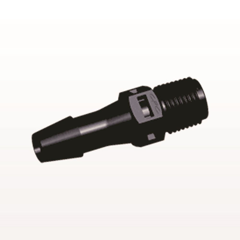 Threaded Connector, Barbed, Black, 100/Bag - Fits 1/4 inch ID Tubing (0.25 inch, 6.35 mm) x 1/8" NPT - N4S831