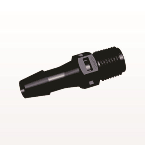Threaded Connector, Barbed, Black, 100/Bag - Fits 1/4 inch ID Tubing (0.25 inch, 6.35 mm) x 1/8" NPT - N4S831