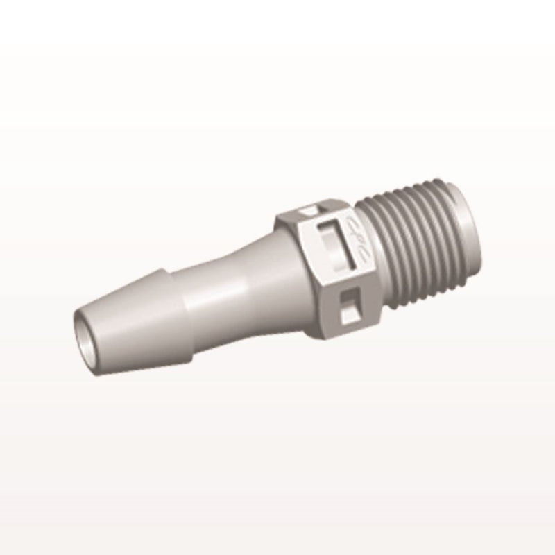 Threaded Connector, Barbed, Natural, 100/Bag - Fits 1/4 inch ID Tubing (0.250 inch, 6.35 mm) x 1/8" NPT - N4S8