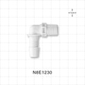 Threaded Elbow Connector, Barbed, White, 100/Bag - Fits 3/8 inch ID Tubing (0.375 inch, 9.53 mm) x 1/4" NPT - N8E1230