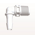 Threaded Elbow Connector, Barbed, White, 100/Bag - Fits 1/4 inch ID Tubing (0.25 inch, 6.35 mm) x 1/4" NPT - N8E830