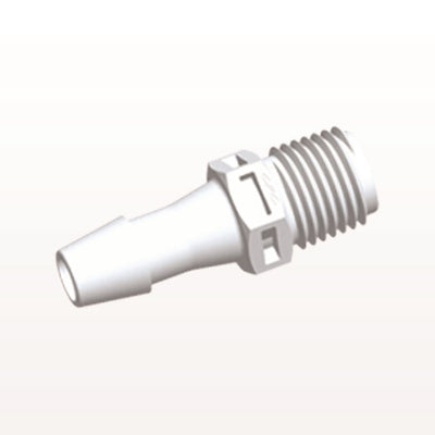 Threaded Connector, Barbed, White, 100/Bag - Fits 5/16 inch ID Tubing (0.313 inch, 7.94 mm) x 1/4" NPT - N8S1030