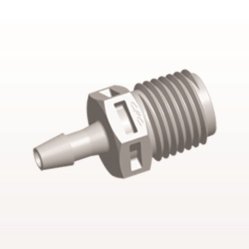Threaded Connector, Barbed, Natural, 100/Bag - Fits 5/32 inch ID Tubing (0.156 inch, 3.97 mm) x 1/4" NPT - N8S5