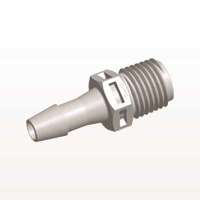 Threaded Connector, Barbed, Natural, 100/Bag - Fits 1/4 inch ID Tubing (0.25 inch, 6.35 mm) x 1/4" NPT - N8S8
