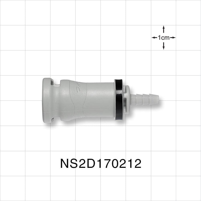 NS212 Connector, Body, Valved, Barbed - Fits 1/8 inch ID Tubing (0.125 inch, 3.18 mm) - NS2D170212
