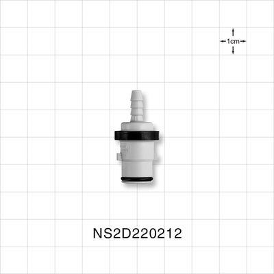 NS212 Connector, Insert, Valved, Barbed - Fits 1/8 inch ID Tubing (0.125 inch, 3.18 mm) - NS2D220212