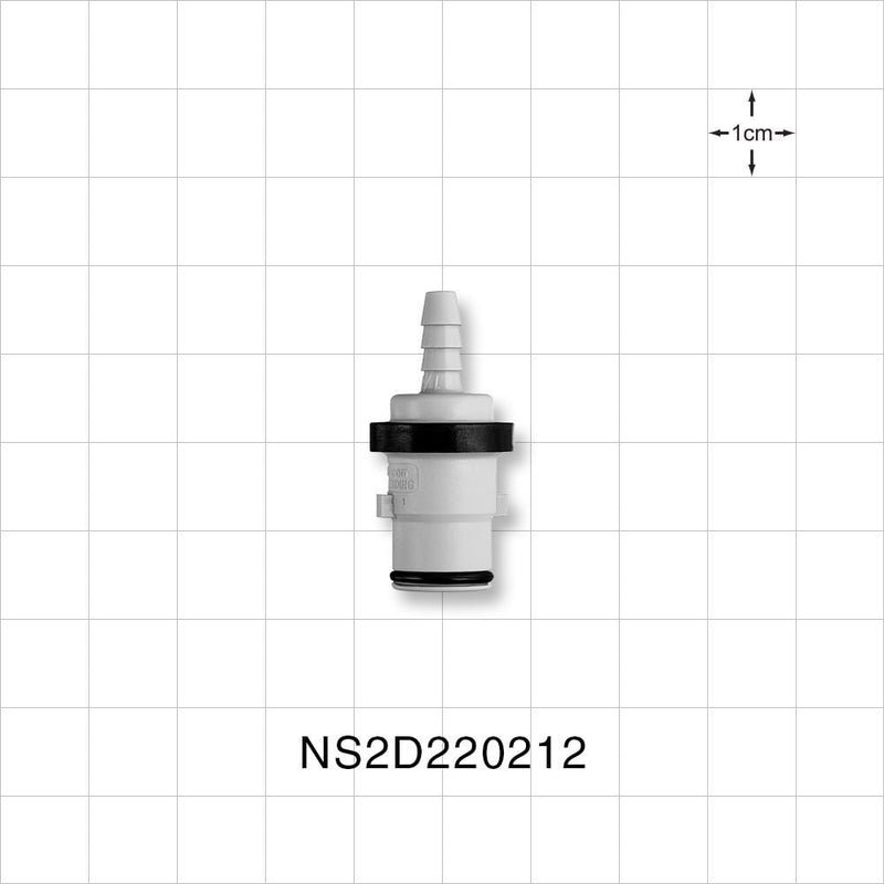 NS212 Connector, Insert, Valved, Barbed - Fits 1/8 inch ID Tubing (0.125 inch, 3.18 mm) - NS2D220212
