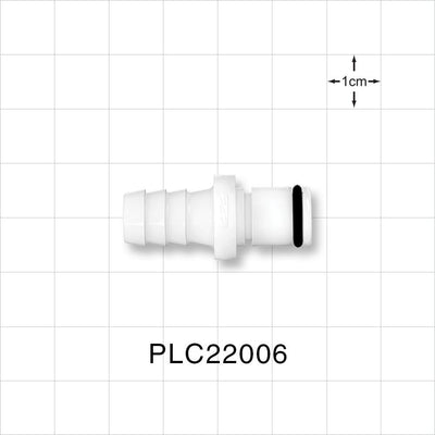 PLC Connector, Insert, Non-Valved, Barbed - Fits 3/8 inch ID Tubing (0.375 inch, 9.53 mm) - PLC22006