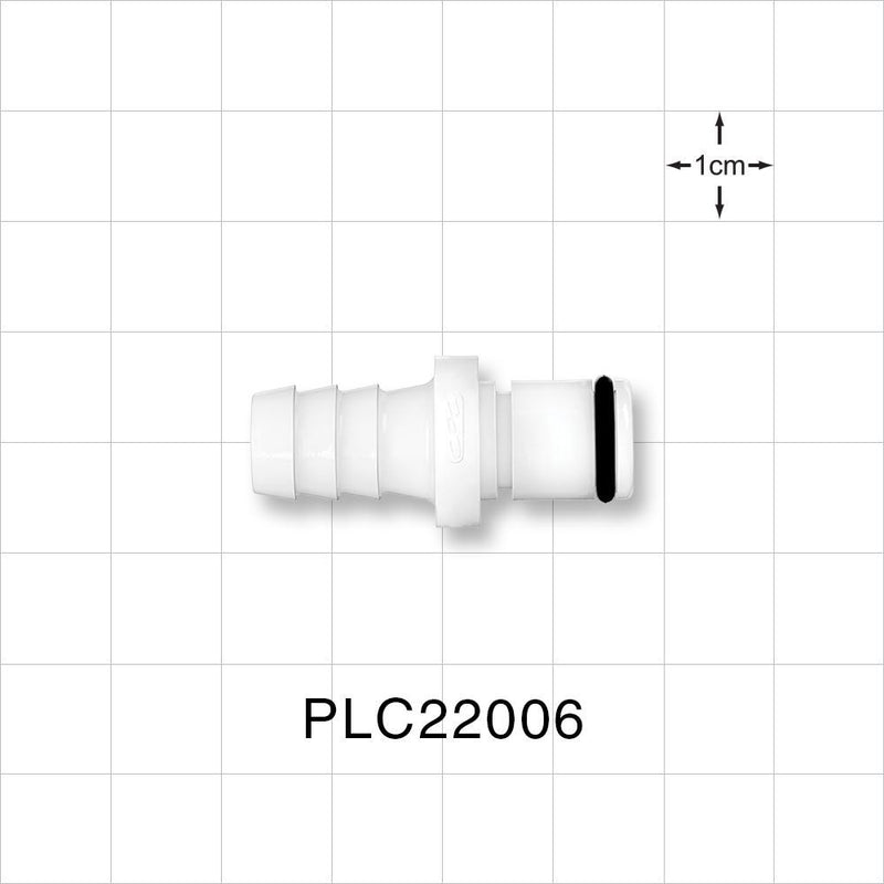 PLC Connector, Insert, Non-Valved, Barbed - Fits 3/8 inch ID Tubing (0.375 inch, 9.53 mm) - PLC22006
