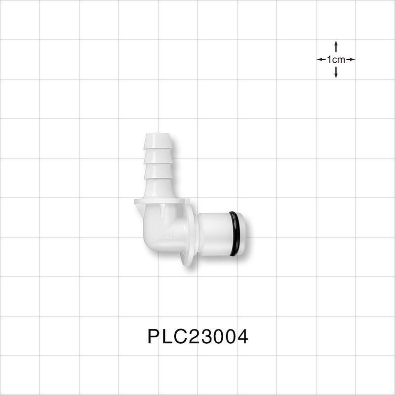 PLC Connector, Elbow Insert, Non-Valved, Barbed - Fits 1/4 inch ID Tubing (0.25 inch, 6.35 mm) - PLC23004