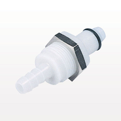PLC Connector, Panel Mount Insert, Valved, Barbed - Fits 1/4 inch ID Tubing (0.25 inch, 6.35 mm) - PLCD42004