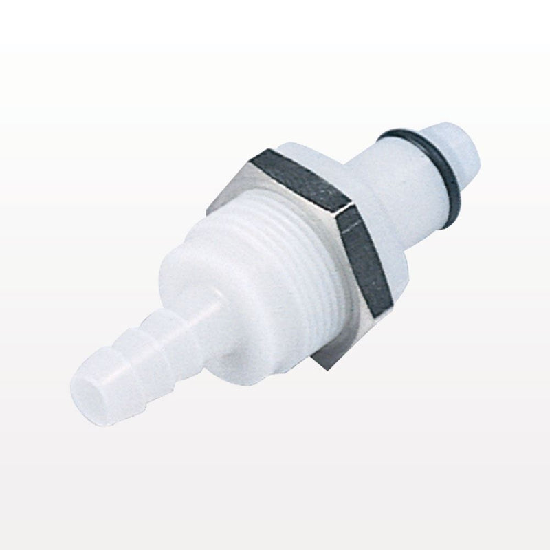 PLC Connector, Panel Mount Insert, Valved, Barbed - Fits 1/4 inch ID Tubing (0.25 inch, 6.35 mm) - PLCD42004