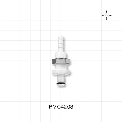 PMC Connector, Panel Mount Insert, Non-Valved, Barbed - Fits 3/16 inch ID Tubing (0.188 inch, 4.76 mm) - PMC4203