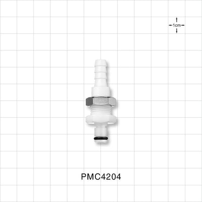 PMC Connector, Panel Mount Insert, Non-Valved, Barbed - Fits 1/4 inch ID Tubing (0.25 inch, 6.35 mm) - PMC4204
