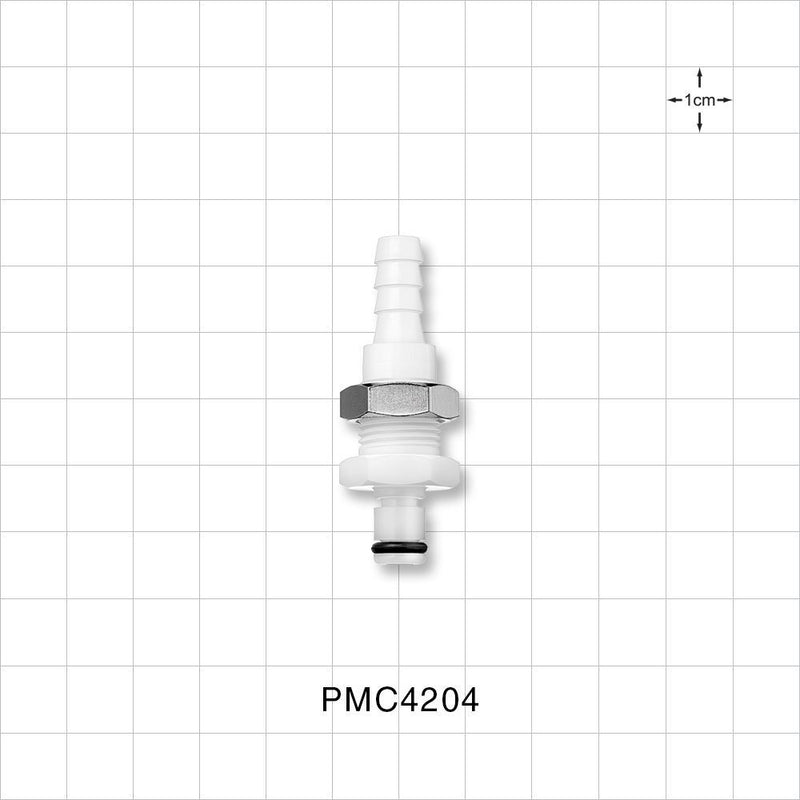 PMC Connector, Panel Mount Insert, Non-Valved, Barbed - Fits 1/4 inch ID Tubing (0.25 inch, 6.35 mm) - PMC4204