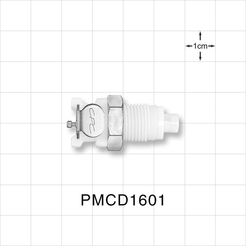 PMC Connector, Panel Mount Body, Valved, Barbed - Fits 1/16 inch ID Tubing (0.063 inch, 1.59 mm) - PMCD1601