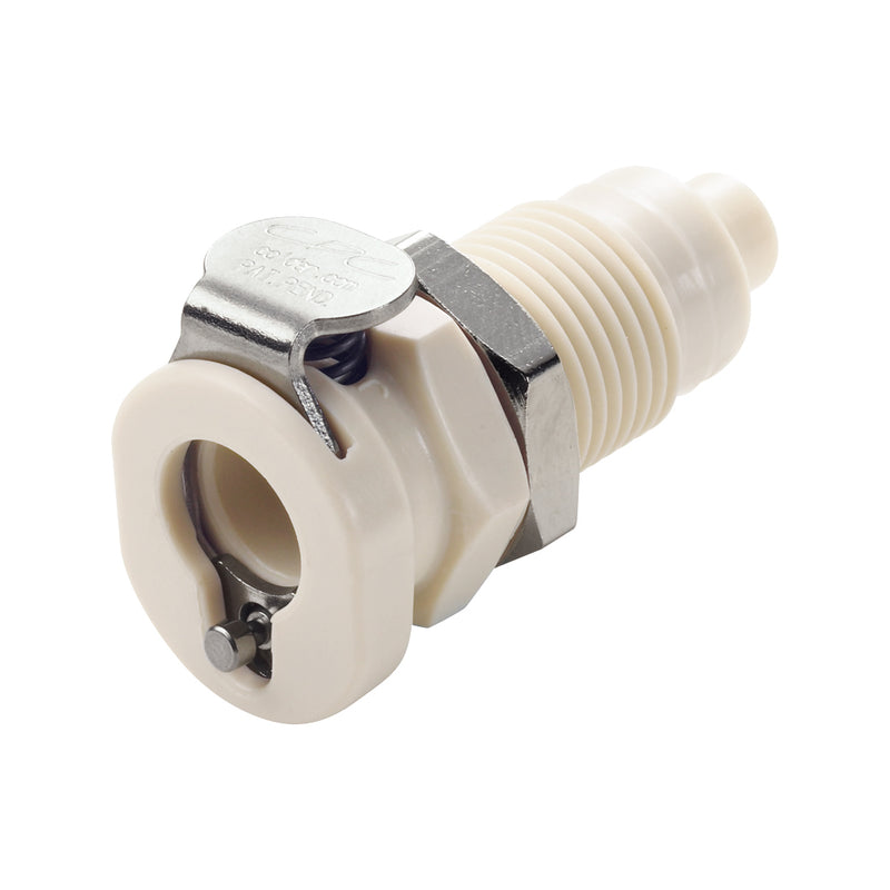 PMC12 Connector, Panel Mount Body, Valved, Barbed - Fits 1/8 inch ID Tubing (0.125 inch, 3.18 mm) - PMCD160212