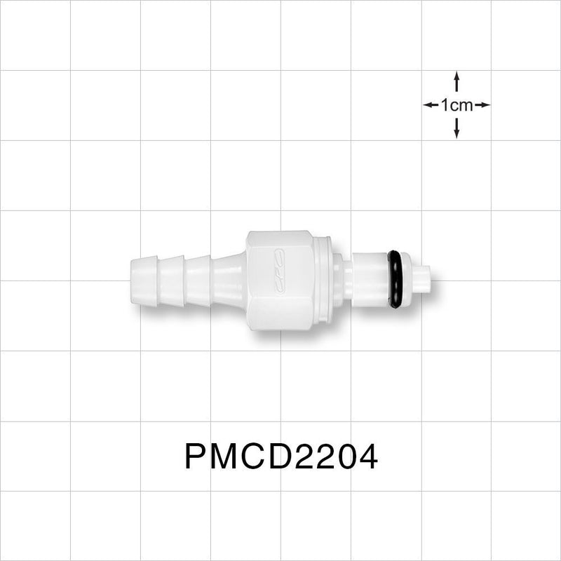 PMC Connector, Insert, Valved, Barbed - Fits 1/4 inch ID Tubing (0.25 inch, 6.35 mm) - PMCD2204