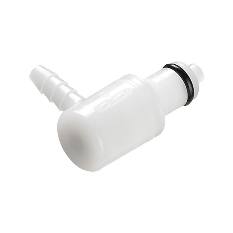 PMC Connector, Elbow Insert, Valved, Barbed - Fits 1/8 inch ID Tubing (0.125 inch, 3.18 mm) - PMCD2302