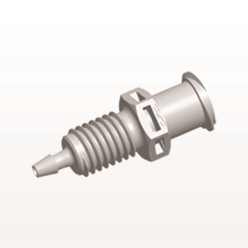 Panel Mount, Female Luer Lock, Barbed, Natural, 100/Bag - 1/4-28 UNF Thread; Fits 1/16 inch ID Tubing (0.063 inch, 1.59 mm) - PMLF21