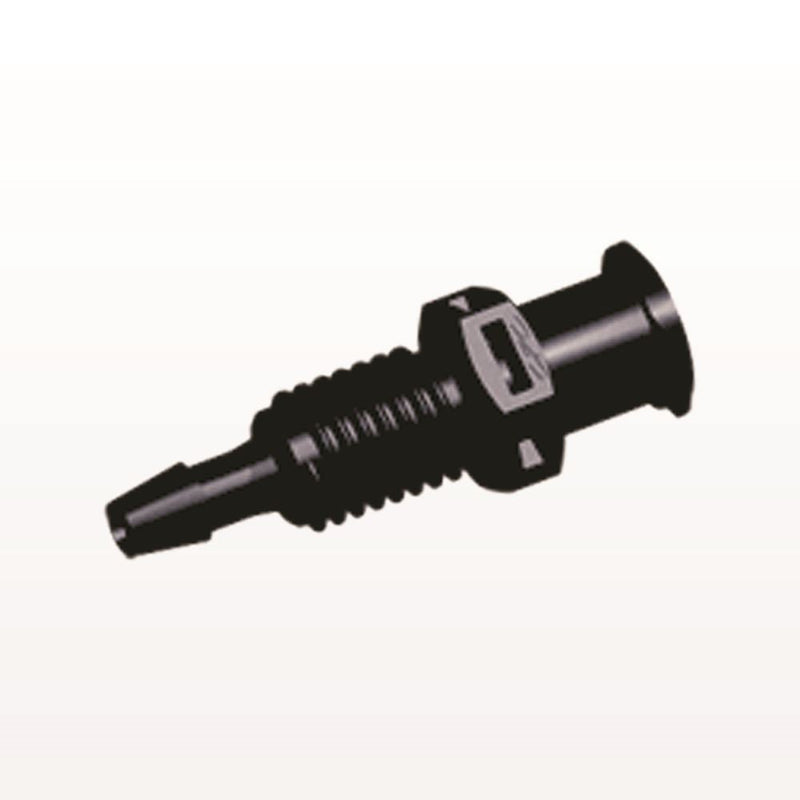 Panel Mount, Female Luer Lock, Barbed, Black, 100/Bag - 1/4-28 UNF Thread; Fits 3/32 inch ID Tubing (0.094 inch, 2.38 mm) - PMLF3131