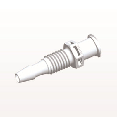 Panel Mount, Female Luer Lock, Barbed, White, 100/Bag - 1/4-28 UNF Thread; Fits 1/8 inch ID Tubing (0.125 inch, 3.18 mm) - PMLF4130