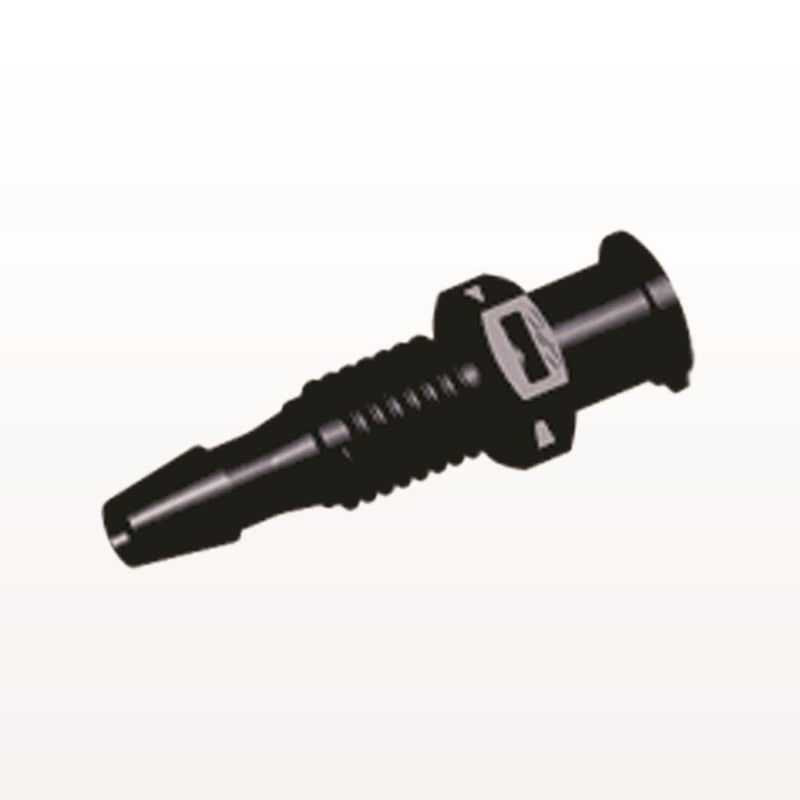 Panel Mount, Female Luer Lock, Barbed, Black, 100/Bag - 1/4-28 UNF Thread; Fits 1/8 inch ID Tubing (0.125 inch, 3.18 mm) - PMLF4131
