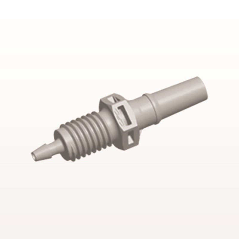 Panel Mount, Male Luer Slip, Barbed, Natural, 100/Bag - 1/4-28 UNF Thread; Fits 1/16 inch ID Tubing (0.063 inch, 1.59 mm) - PMLM21